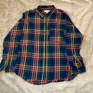 XL Old Navy Boyfriend Flannel with peach & yellow